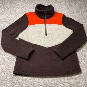 Women's Kuhl Prism 1/2 Zip Orange Brown Colorblock Fleece‎ Sweater Size Medium M